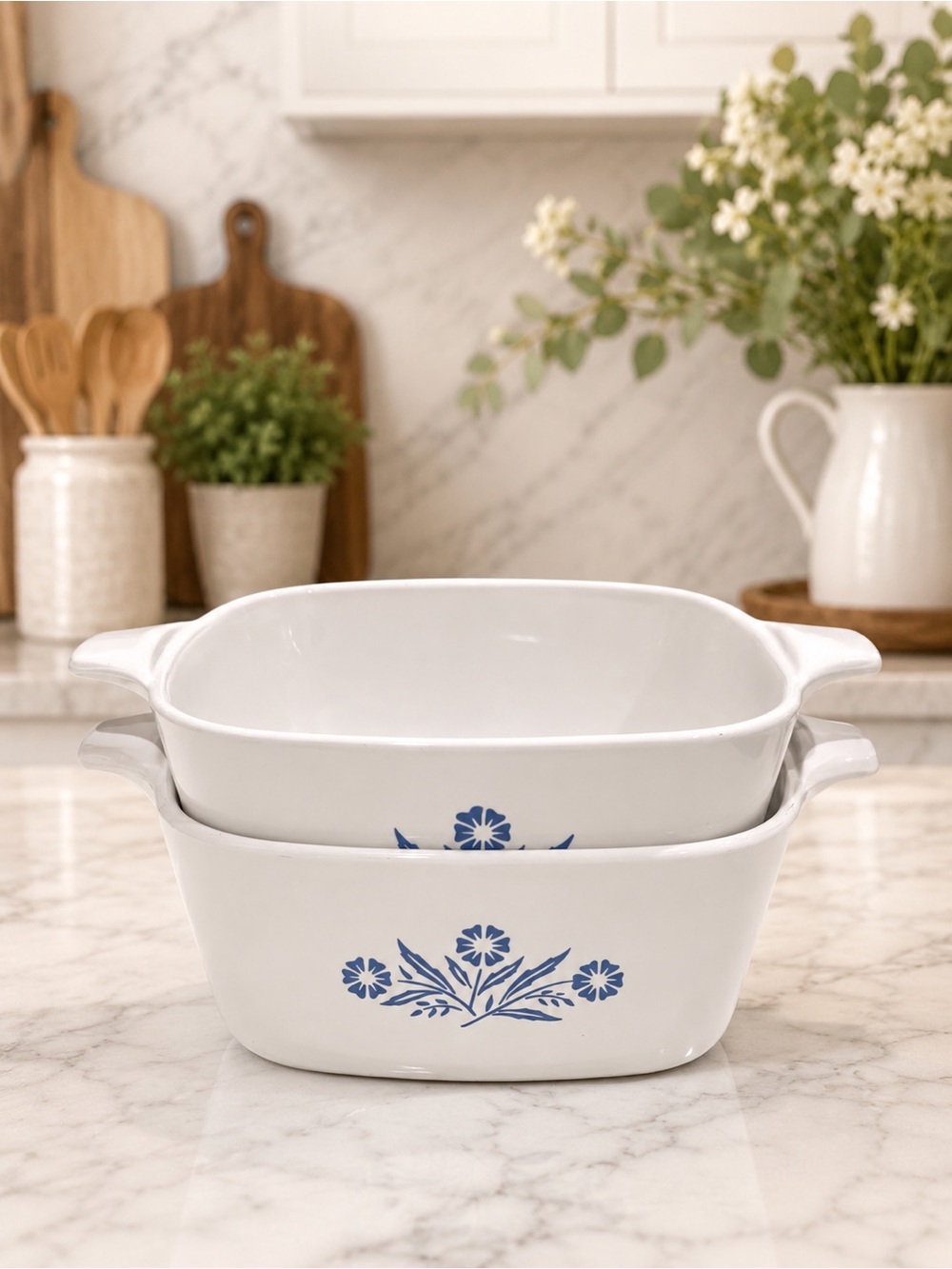 Pair (2) Vintage Corningware “Cornflower Blue” 2-3/4 C Baking Dishes | VGUC